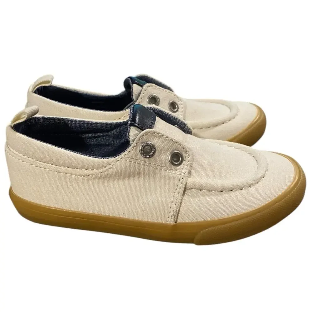 Old Navy Kids Boat Shoes Boys Toddler 10 White Leather Laceless Oxfords NEW